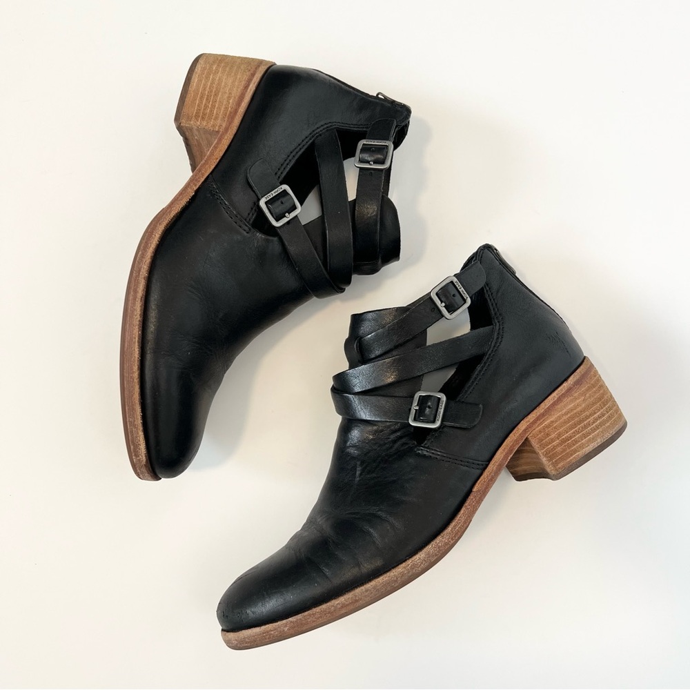 Kork Ease Jardin black leather ankle booties Strappy boots Size 11 Moto boots - Picture 3 of 13